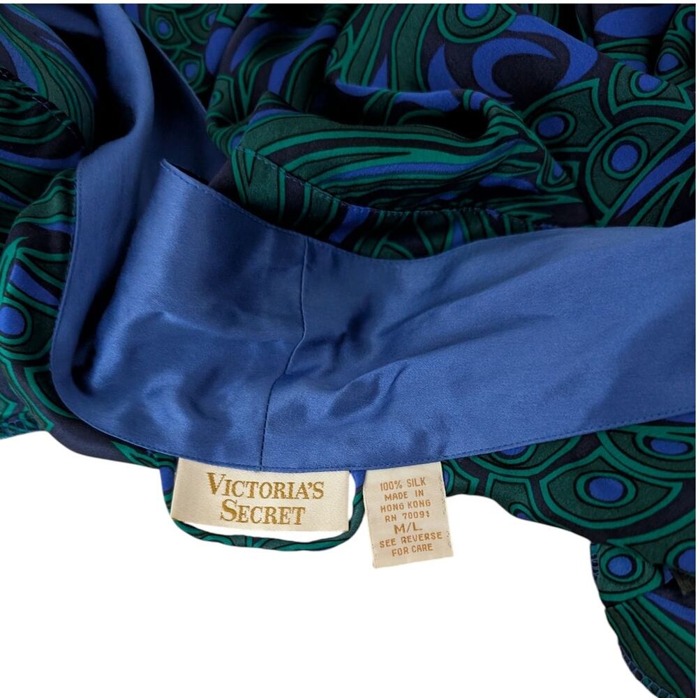 Victoria's Secret Vintage 80s 90s Gold Label 100% Silk Long Robe - Peacock - Picture 6 of 10